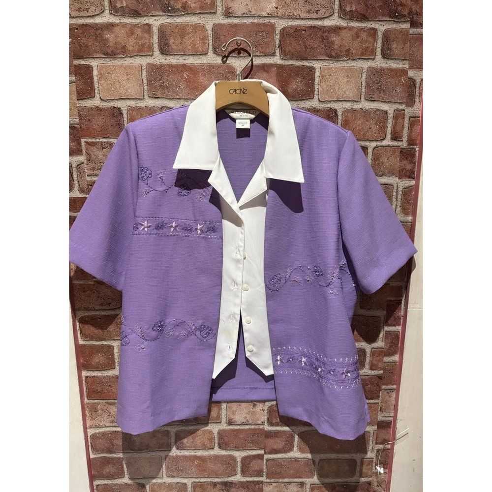 Allison Daley Suit Top WomenPetites 8p Short SlV LilacPurple EmbroideryCollared